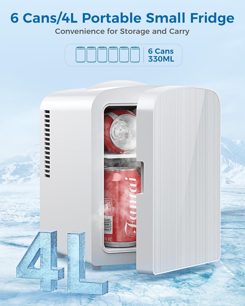 Electactic 4L/6 Cans Mini Fridge, Portable Compact Refrigerator, Small Skin Care Fridge, Food and Drinks, Small Cooler for Bedroom, Dorm, Car, Office, White - Image 3